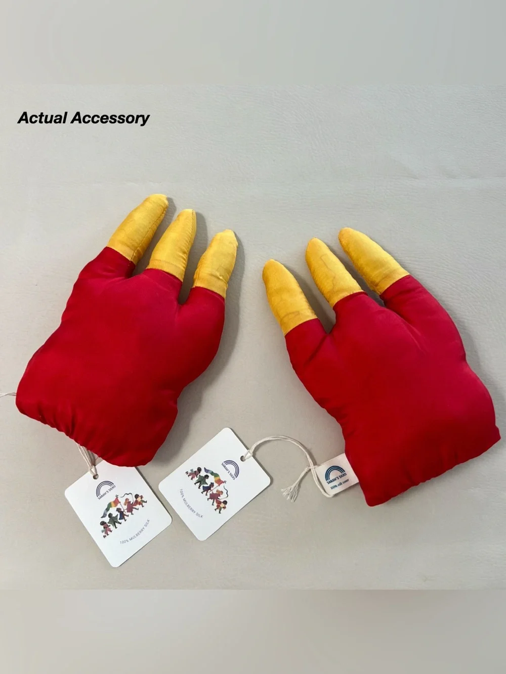 NWT: SARAH’S SILKS DINOSAUR CLAWS IN RED & YELLOW (OS)